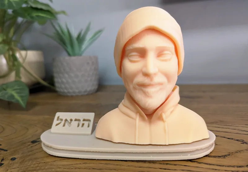 הדפס שרף גולמי של פורטרט עם קפוצ׳ון, לפני צביעה